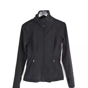 CALIA Activewear Jacket Womens Size Small Black Pleated Running Funnel Neck Zip